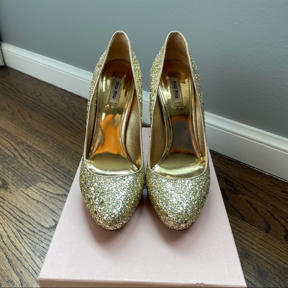 Miu Miu Argento gold glitter heels - Picture 3 of 7